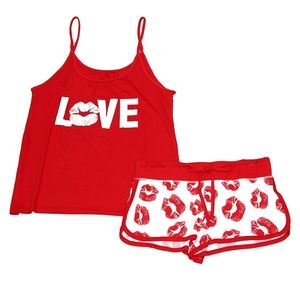 New Sleepwear Set Shorts & Tank Top Lips " Love "